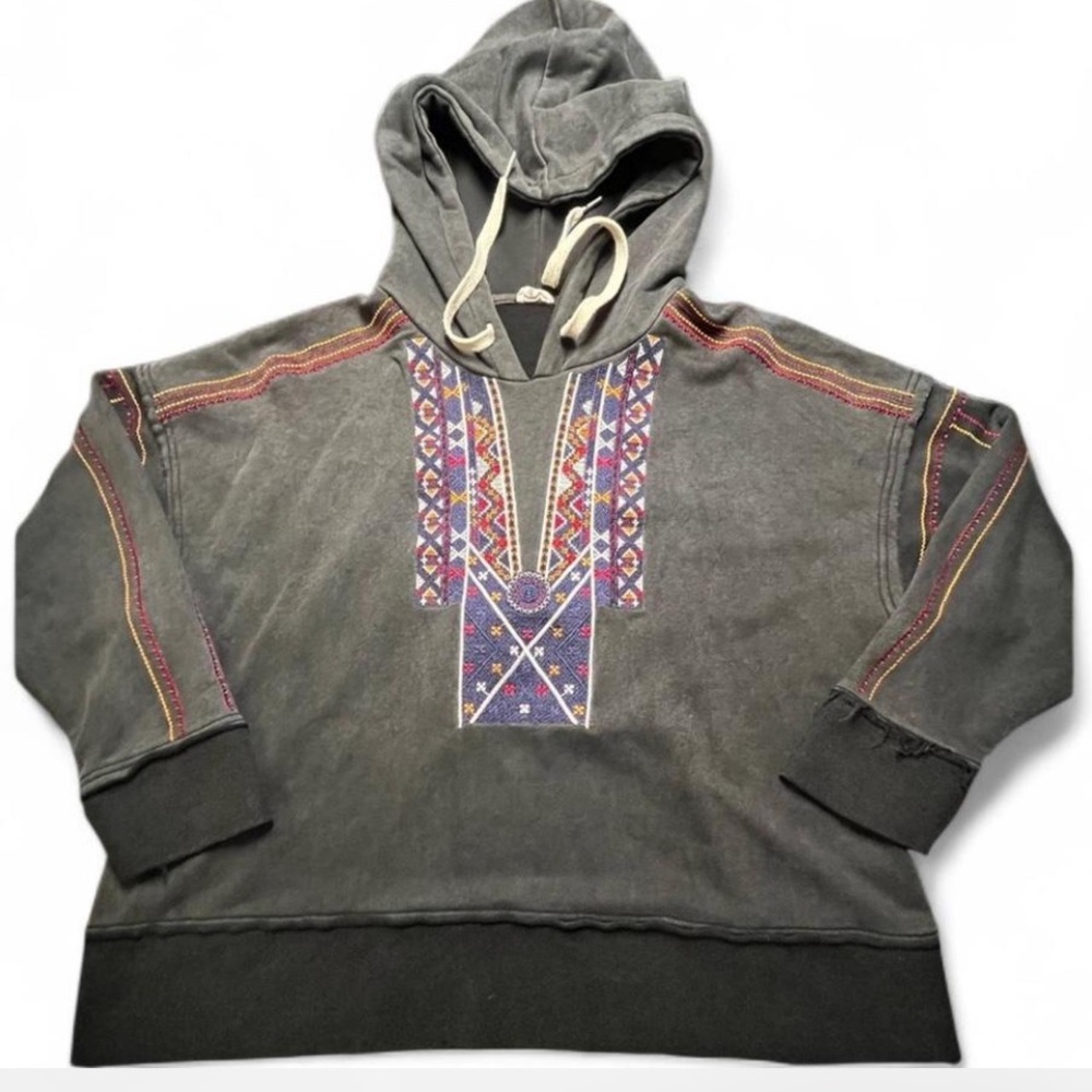 POL Women's Gray Hoodie with Multicolor Embroidered Front Panel